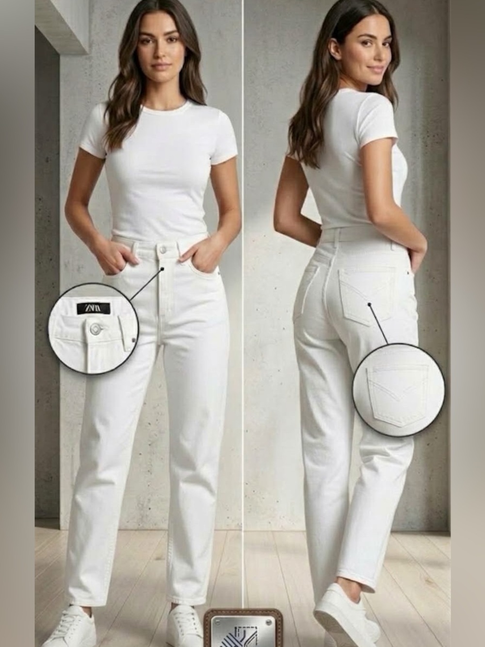 Zara Women Crisp White High Rise Straight Leg Jeans Trendy Chic Everyday Style